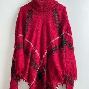 SHEIN Red Plaid Turtleneck Shaw